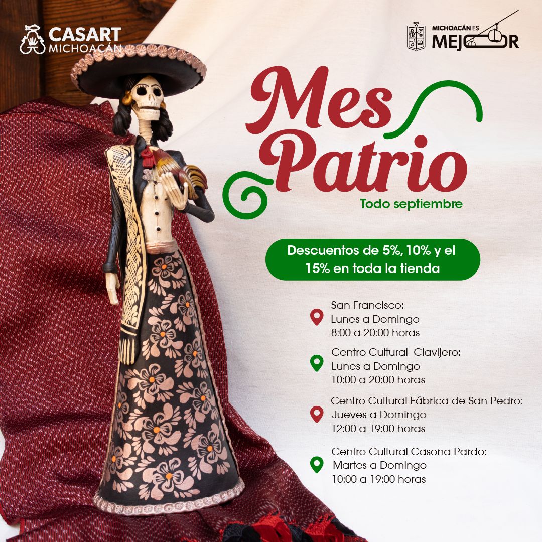 ¡Celebra el mes Patrio con grandes descuentos en Casart! Hasta 15% en todas las artesanías